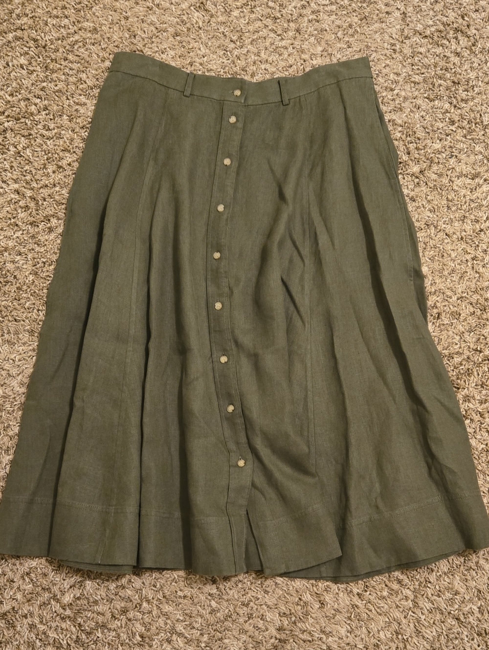 Ralph Lauren Olive Green Button-Front A-Line Skirt